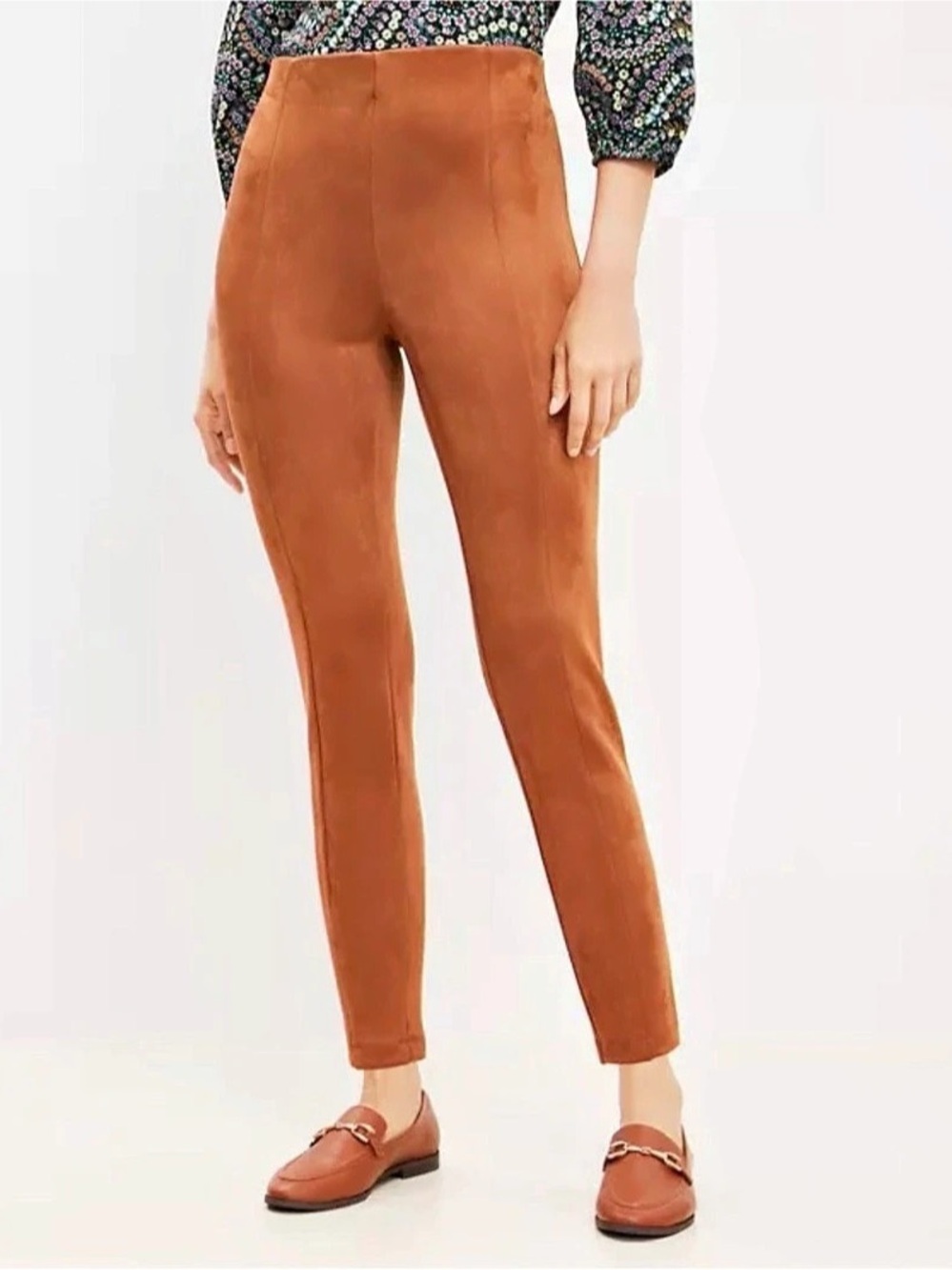 LOFT Faux Suede High Rise Seam Front Leggings - Brown NWT